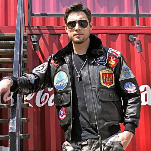 5 days arrival, Mens G1 Pilot Genuine Leather Jacket Tom Cruise Top Gun Air Force Multi-label Thick Cowhide Autumn Winter Coats