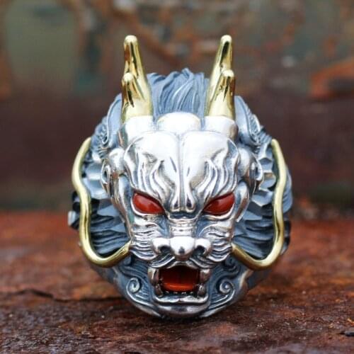 S925 silver tap ring mens sterling silver dragon ring mens overbearing handmade personality Thai silver open dragon ring
