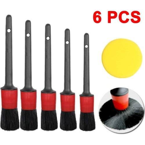 6PCS Car Detailing Kit Brush Set With 4-inch Sponge Cleaning Dirt Dust Clean Wash Tools Paint Care Interior Exterior 2021 New