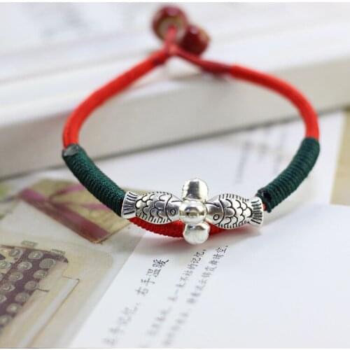 Cute Girl New Vintage Double Fish Bracelet Women Handmade Ceramic Bead Red String Bracelet Female Lucky Jewelry Party Gift