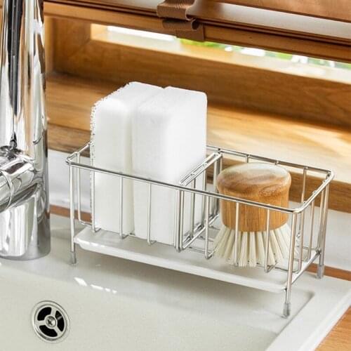 Sink Caddy Organizer Countertop Sponge Brush Soap Holder with Drain Pan 85AC