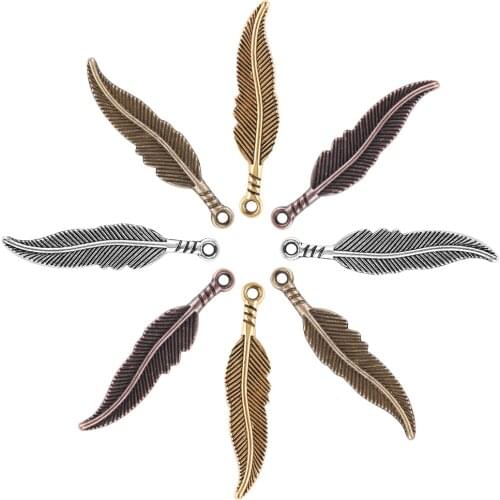 30Pcs/lot Charms Feather Leaf 8x27mm Antique Silver Color Pendants Making DIY Handmade Tibetan Earing Necklace Finding Jewelry