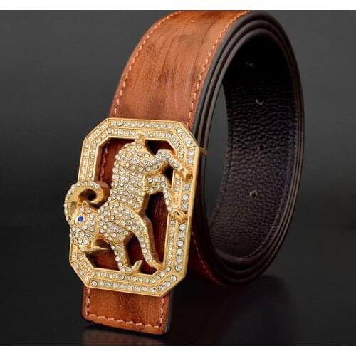 High Quality goat Golden buckle belt men Cowskin luxury brand Coffee Grain Retro genuine leather Waist Strap 3.8 wide Waistband
