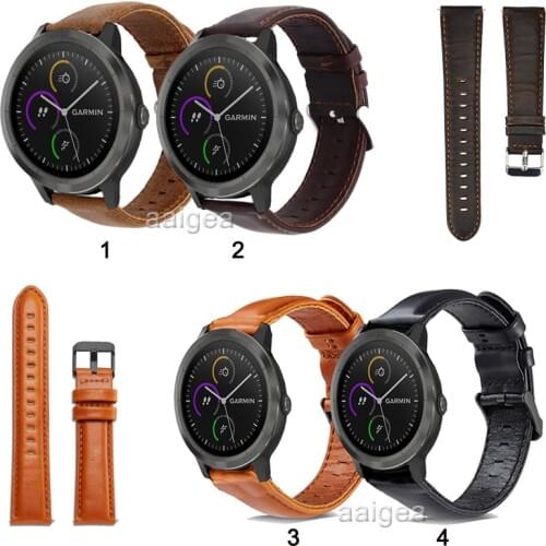 20mm 22mm Replacement Band Genuine Leather Strap for Garmin Vivoactive 3 Music for Forerunner 645 645M 245 245M Strap Bands