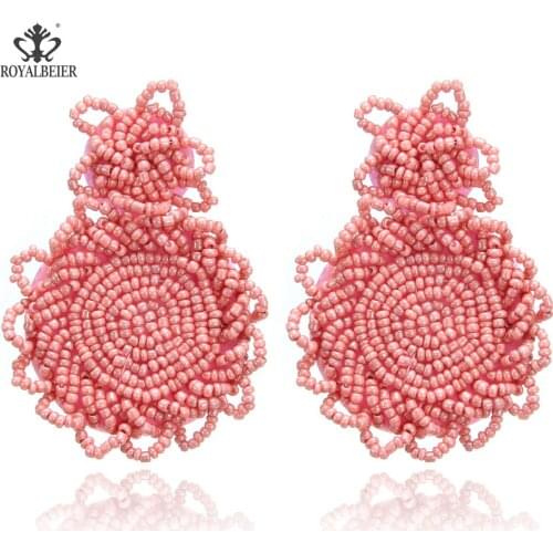 ROYALBEIER Bohemian Lady Trendy Handmade Beaded Rice Beads Drop Earrings Jewelry Earrings for Best Wedding Gift Statement Bijoux