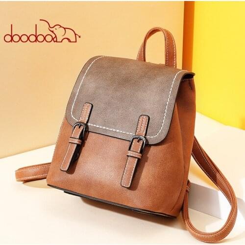 2021 New Style Women Casual Backpack PU Leather School Backpack For Teenager Girls Travel Vintage Solid Shoulder Bags With Strap