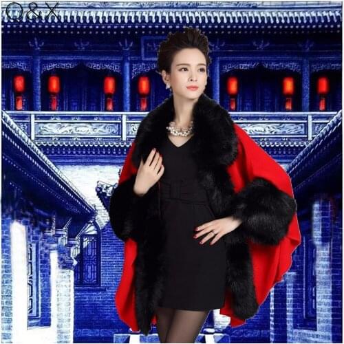 SC73 2017 Winter New Large Size Womens Knitted Cardigan Imitation Fox Fur Cape Wedding Shawl Fashion Poncho With Fur Sleeves