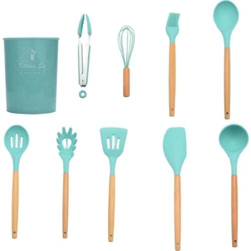 1PC Silicone Wood Turner Soup Spoon Spatula Brush Scraper Pasta Server Egg Beater Kitchen Baking Cooking Tools Kitchenware