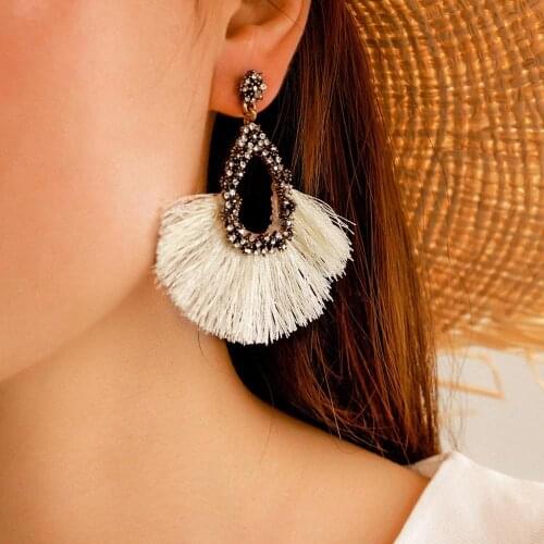Rhinestone Earring Sector Earring All-match Nation Style Earrings Posey Mia Tassel New Product Europe And America
