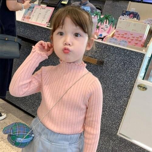 Girls Sweater Bottoming Sweater Pullover Childrens Sweater New Spring Autumn Knitted Wool Long-sleeved Top With Wooden Ears