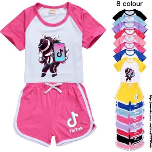 Tik Tok 2pcs Newest Summer Girl Casual Outfits Set Letter T-Shirts + Sport Shorts Cute Fashion Teenagers Tracksuit 2-16Year