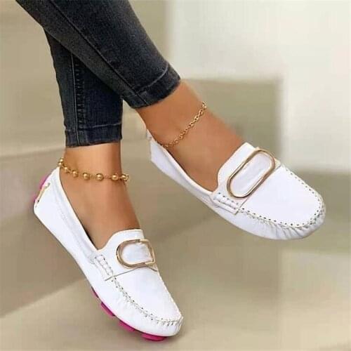 Square toe solid color large size womens leather shoes fashion women casual shoes comfortable low-heeled womens shoes loafers
