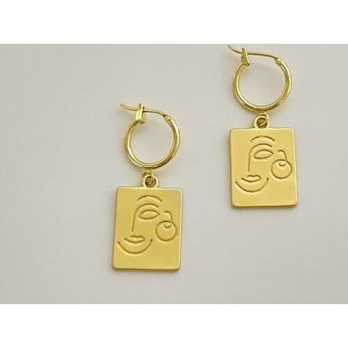 U-Magical Luxury Square Geometric Irregular Abstract Face Hoop Earring for Women Gold Color Metallic Earring Jewelry Accessories