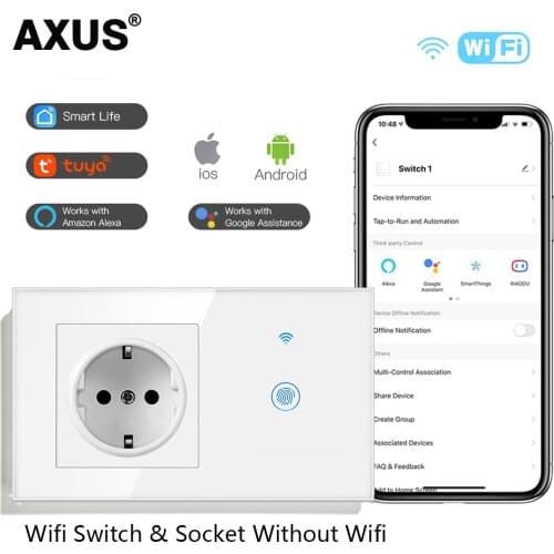 AXUS Tuya Smart WIFI Switch Light Touch Wall Switch Glass Panel with EU Socket 1/2/3Gang Smart Life support Alexa Google home