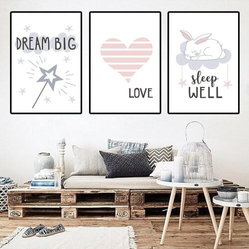 Magic Wand Stars Love Little White Rabbit Canvas Painting Family Home Decor Childrens Room Wall Beautification Art Pictures