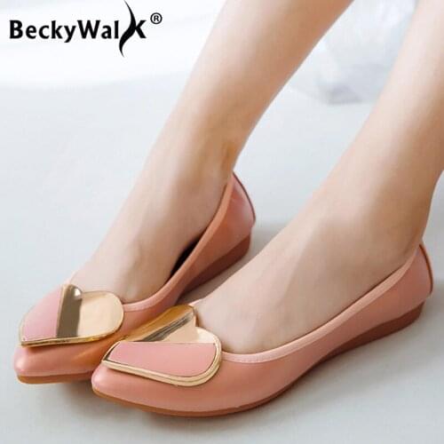 Autumn Ballet Flat Shoes Women High Quality PU Leather Pointed Toe Slip On Shoes For Women Flats Fashion Love Lady Shoes WSH3658