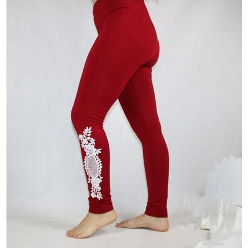 Babbytoro Feminino Leggings Modal Cotton Wine Red Lace Flower jeggings Workout Pantalon Plus Size 7xl 6xl 5xl xs Female Pants