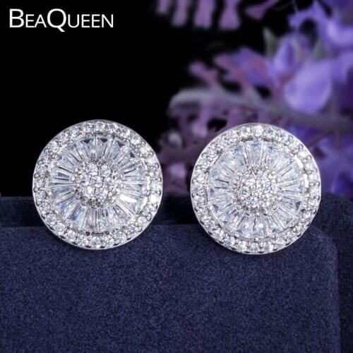 BeaQueen Excellent Quality Full Cubic Zircon Setting Large Round Stud Earrings Women Fashion CZ Clear Crystal Jewelry E066