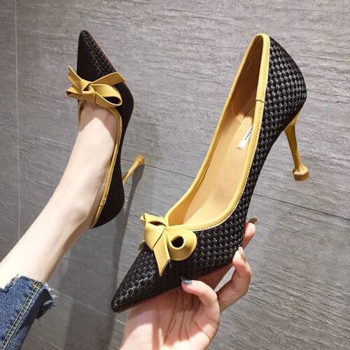 High Heels Womens Stiletto Heel 2021 New Autumn All-match Bowknot Shallow Mouth Four Seasons Pointed Toe Womens Shoes