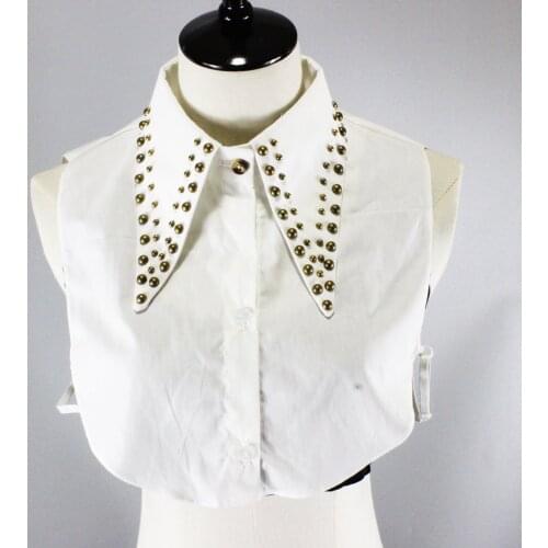 Female Big Lapel White Rivet Fake Collar for Women Vintage Detachable Collar False Collar Ladies Removable Half Shirt Faux Col