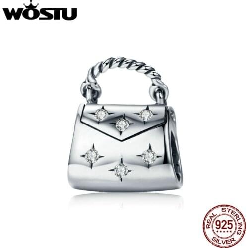 WOSTU Fashion 925 Sterling Silver Clear Cubic Zircon Bright Life Handbag Beads Fit For Women Original Brand Bracelet Gift CQC607