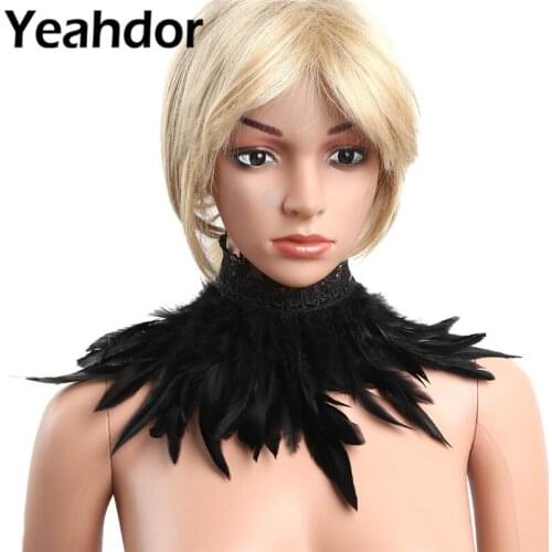 Women Gothic Victorian Natural Feather Lace Embroidery Collar Choker Shrug Shawl Shoulder Wrap Rave Cosplay Costume Decoration