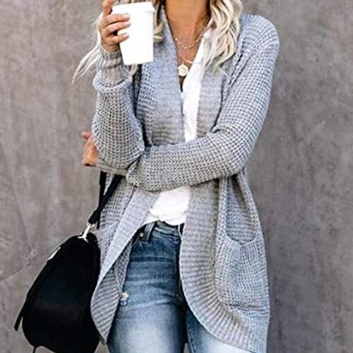 2021 New Autumn Winter WomenS Sweater Female Knitted Long Sleeve Korean Fashion Long Sleeve Medium-Long Coat Ladies Loose Coat