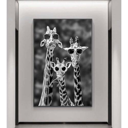Giraffes with Sunglasses Funny Art Posters And Prints Black And White Animals Canvas Paintings on the Wall Art Pictures Cuadros