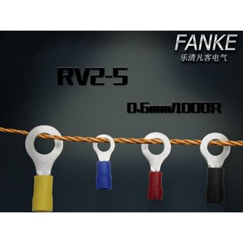 1000pcs/pack RV2-5 Circular Pre-insulating Cold-pressed Terminal Round Shape Wire Crimp Terminals