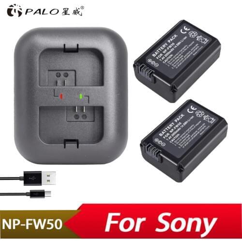 Palo 2Pcs 2000mAh NP-FW50 NP FW50 Batter+Dual Charger for Sony Alpha a6500 a6300 a7 7R a7R a7R II a7II NEX-3 NEX-3N NEX-5