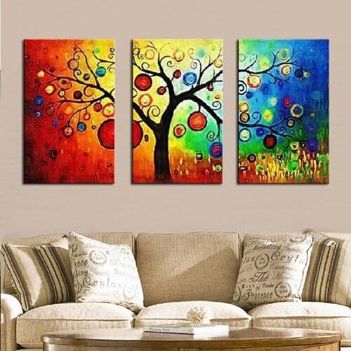 3 Panel Canvas Paintings Large Size Wall Decoration Pictures Apple Money Tree Handmade Modern Abstract Canvas Wall Art Unframed