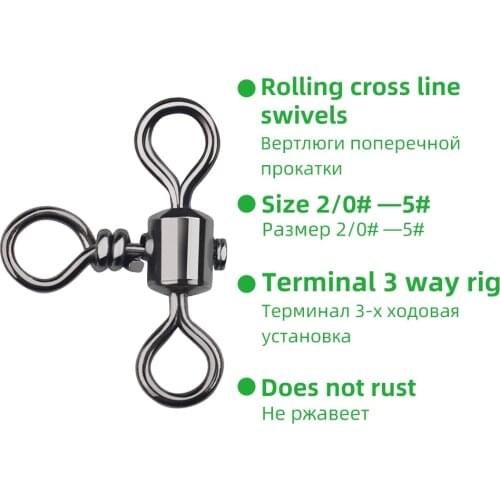 TIANNSII 30pcs Stainless Steel Cross Line Rolling Fishing Swivel 3 Way Fishing Line Hook Connector Carp Fishing Accessories Tool