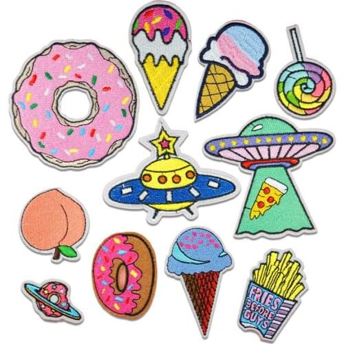 50pcs/lot Embroidery Patch Ice Cream Donut Chip Food Clothing Decoration Sewing Accessory Craft Diy Iron Heat Transfer Applique