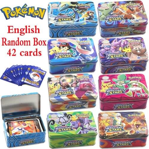 Anime 42PCS Pokemon Cards Iron Metal Box Sword & Shield Cards Toy Battle Game Collection Cards Kids Christmas Gift