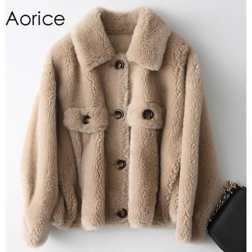 Aorice Women Real Wool Fur Coat Jacket Female Winter Lamb Fur Coats Over Size Jackets Trench A18158