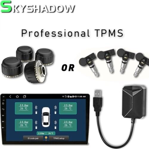 Car TPMS USB Tire Pressure Monitoring System For Android Car DVD Player 4 Sensors Alarm Tire Temperature
