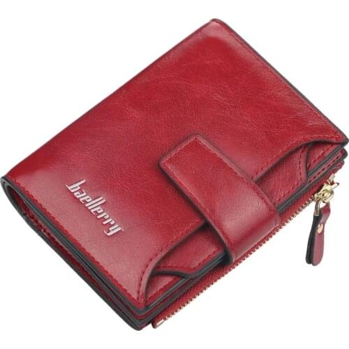 Baellerry Black Leather Wallet for Women Short Ladies Wallets Small Zipper Coin Purse ID Credit Card Holder Red Pink Girl Wallet