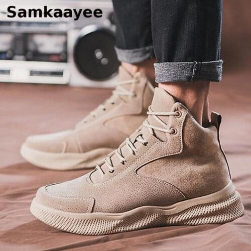 Size 39-44 Men Boots Spring Autumn Martin Botas Male Ankle Shoes Hombre High Top Booties Solid Lace-Up Thick Bottom Zapatillas 4