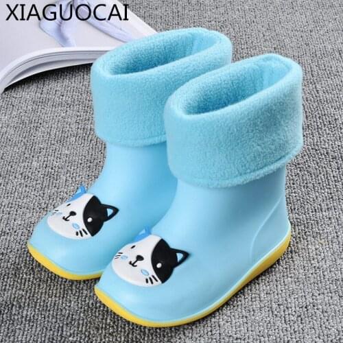 New Autumn winter Kids Rain Boots warm with cotton shoes for children Non-slip Waterproof Girls Baby Boys Toddler shoes B61 27
