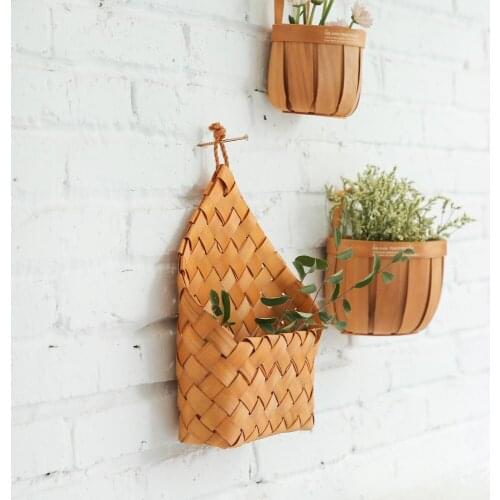 Home Wall Hanging Decorative Vase Hand-woven Flower Basket Hanging Storage Basket Decorative Basket Debris Basket