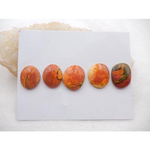 Natural 5 PCS Of Multi-Color Picasso Jasper,Semi-precious Stones, Jewelry Accessories Cabochons beads 19x15x5mm,21x18x5mm,15.2g