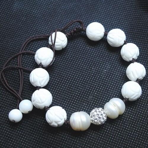 Flexiable women bracelets making shell bracelet with rhinestone ball knotted jewelry 12mm sizes