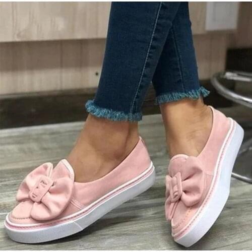 Flats Women Sneakers Flock Bowknot Shoes Ladies Autumn Spring Slip On Loafers Walking Woman Plus Size 2021 Casual Female Fashion