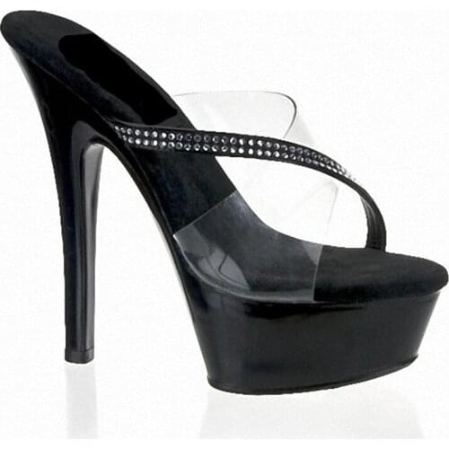 Baking varnish waterproof platform 15 cm transparent vamp, sexy sequins decorate banquet sandals, dancing shoes