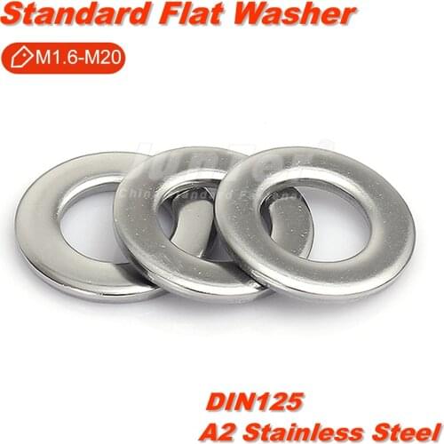 M1.6 M2 M2.5 M3 M4 M5 M6 M8 M10 M12 M14 M16 M18 M20 A2 Stainless Steel Standard Flat Washer DIN125
