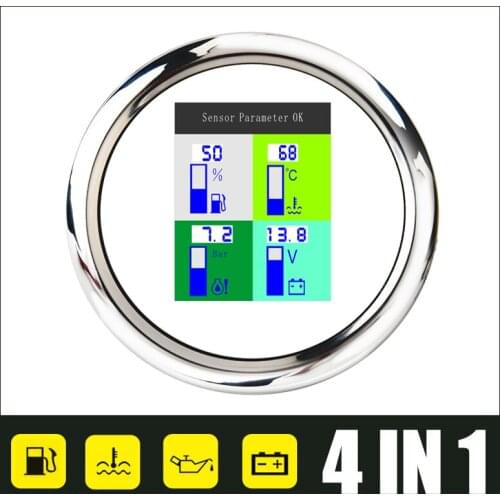 4 in 1 Multi-function Gauge 85mm Digital Water Temp Oil Pressure 0-10 Bar Voltmeter Gauges Fuel Level Meter With Alarm 9~32V