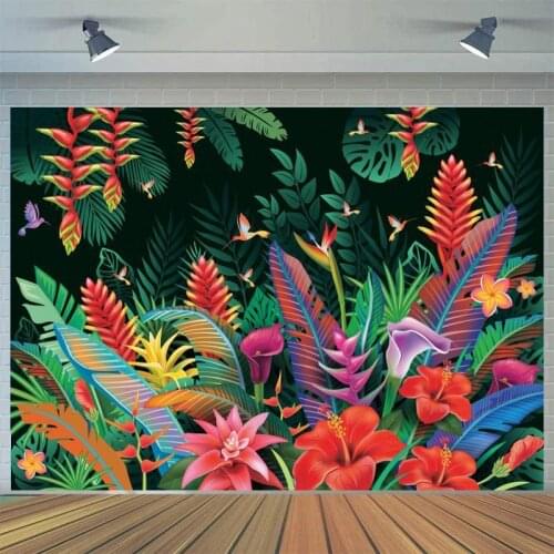 Cartoon Colorful Summer Tropical Party Backdrops Decor Palms Tree Leaves Kids Birthday Wedding Poster Photography Background