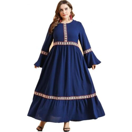 Muslim Robe Dubai National Plus Size Womens Lace Horn Long-sleeved Ramadan Dress 2021 Spring And Autumn New Bohemian Casual Wear