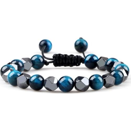 Men Irregular Copper Beads Braided Bracelet Natural 8mm Tiger Eye Lava Handmade Ethnic Tibetan Bracelet&Bangle Women New Jewelry