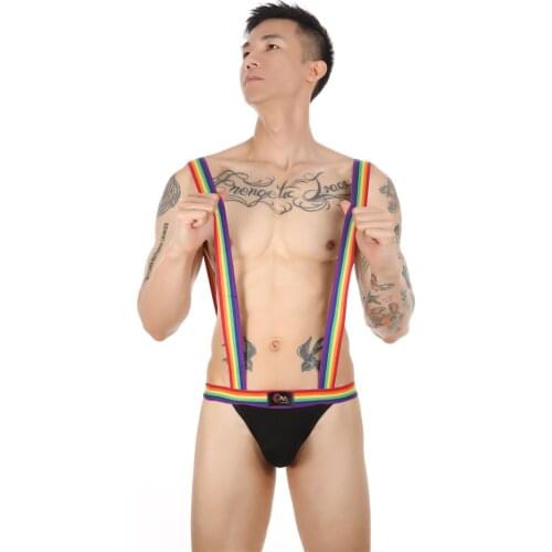 Mens Briefs Male Underpants Sexy Mens Rainbow Shoulder Strap Briefs Mens Panties Fashion Sports Underwear Sexy Underpants